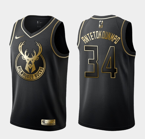 Men's Milwaukee Bucks #34 Giannis Antetokounmpo Black 2019 Golden Edition Stitched NBA Jersey